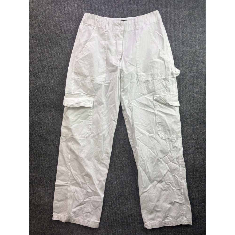 White Fox Cargo Pants Womens XS White Cotton Straight Leg Utility Workwear